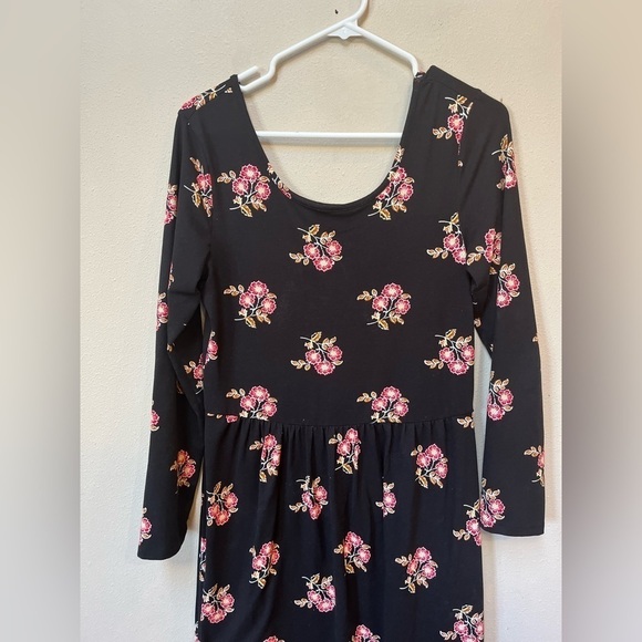 Old Navy Black Floral Maxi Dress Long Sleeve Medium - Picture 2 of 14